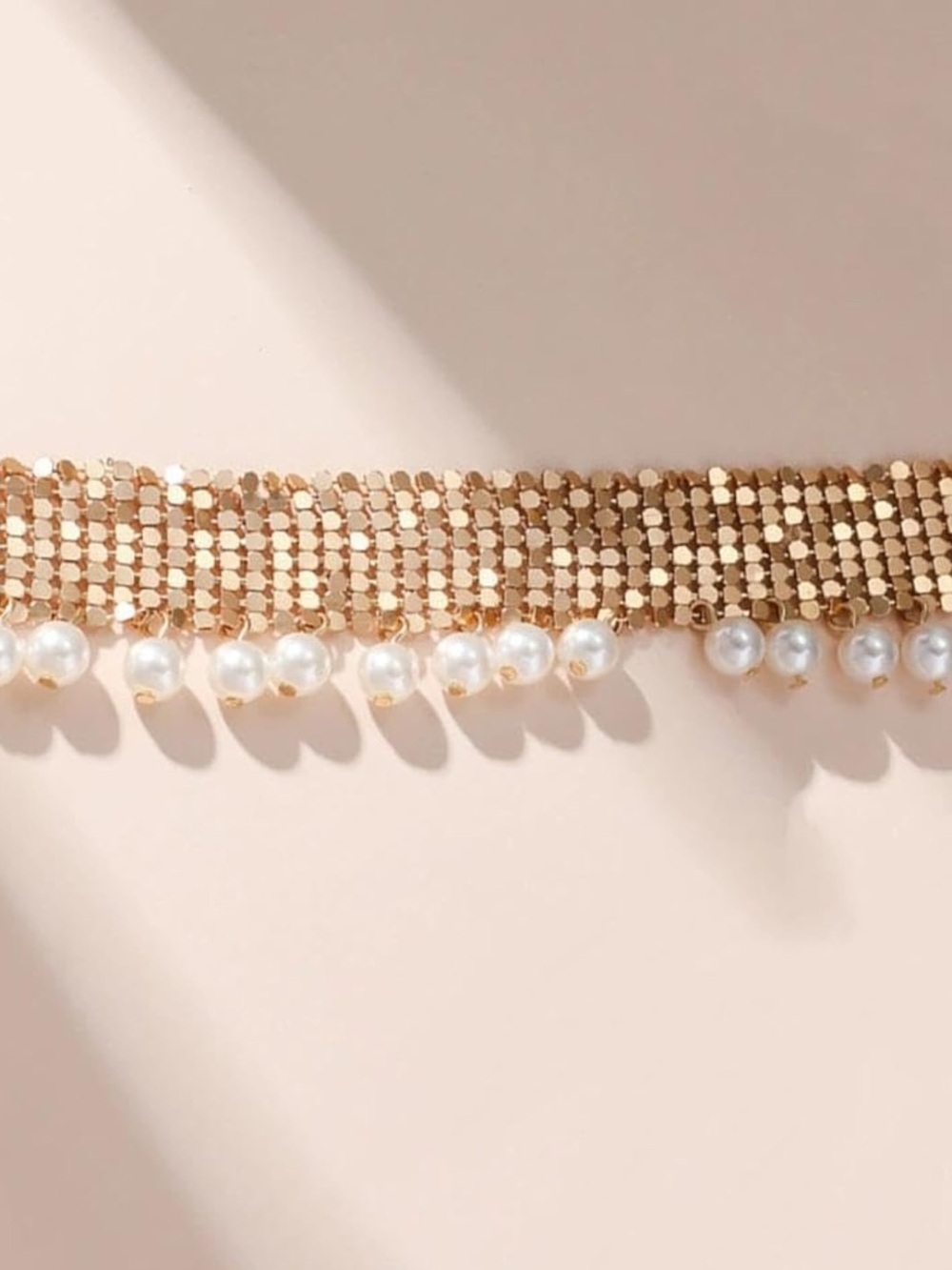 Anthropologie Gold Mesh Choker with Pearl Fringe - Picture 3 of 6